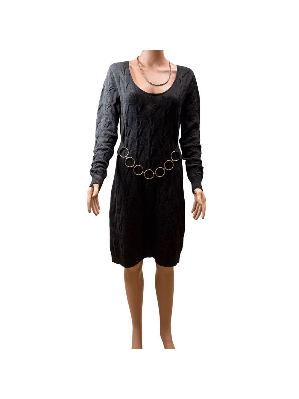 Black Sweater Dress Long Sleeve Knit Merino Wool  Milly Medium